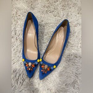 J Crew COLLECTION Dulci Suede Kitten Heels Women’s Size 8 Jeweled Blue Italy